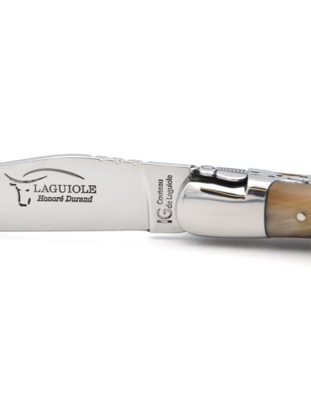 Couteau de Laguiole IG en pointe de corne claire, doubles platines