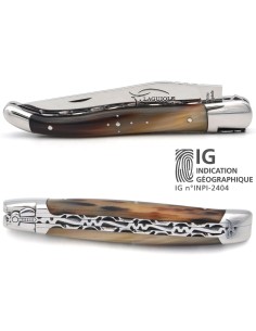 Laguiole mit Label GA, 12 cm Griff aus Hornspitze (hell), Doppelplatinen