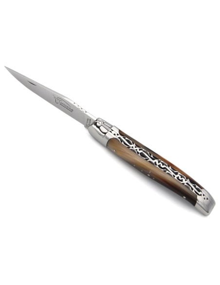 Laguiole mit Label GA, 12 cm Griff aus Hornspitze (hell), Doppelplatinen