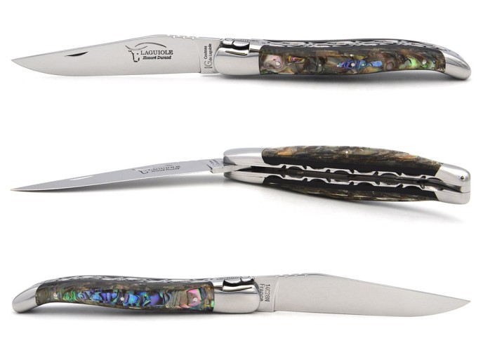 Laguiole GA, 12 cm Griff aus Seeohren, Biene und Doppelplatinen ziseliert