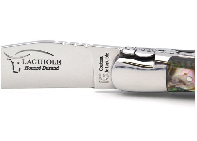 Laguiole GA, 12 cm Griff aus Seeohren, Biene und Doppelplatinen ziseliert