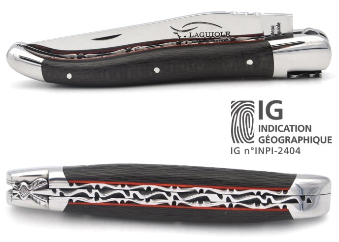 Laguiole GI, 12 cm carbon fibre, double plates, classic bee n°1
