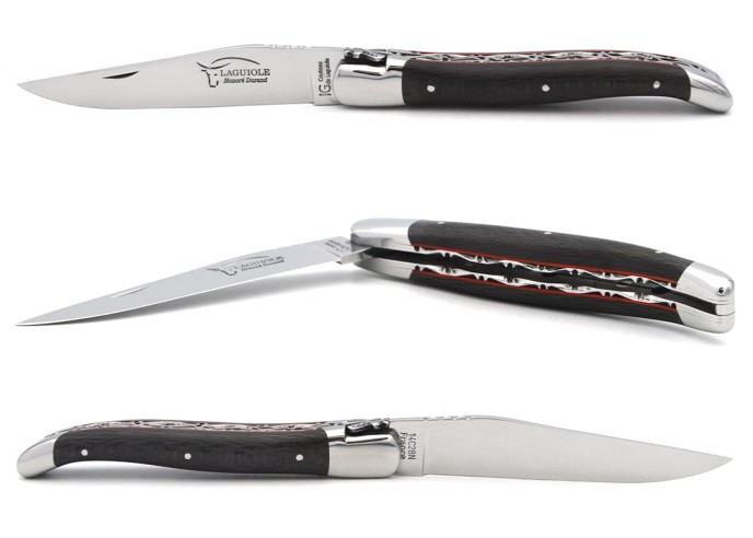 Laguiole GI, 12 cm carbon fibre, double plates, classic bee n°1