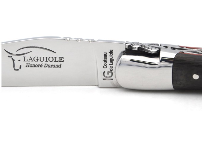 Laguiole GI, 12 cm carbon fibre, double plates, classic bee n°1