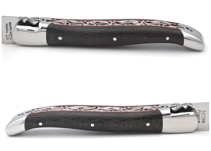 Laguiole GI, 12 cm carbon fibre, double plates, classic bee n°1
