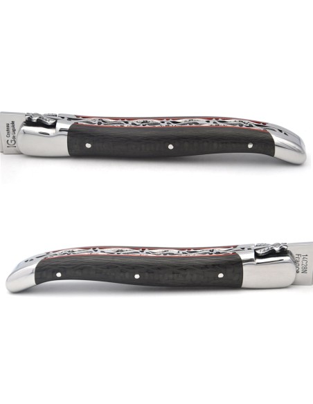 Laguiole IG-Fibre de carbone, doubles platines, abeille classique n°1
