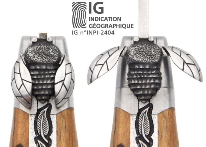Couteau de Laguiole IG en hêtre de l'Aubrac, abeille mécanique