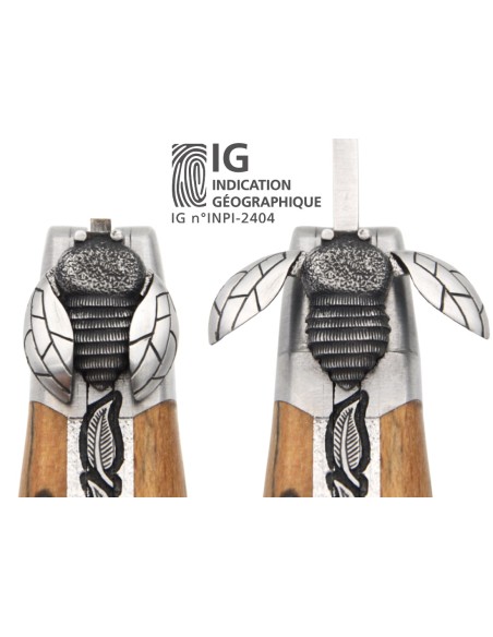 Laguiole knife GI label, 12 cm Aubrac beech handle, mechanical bee
