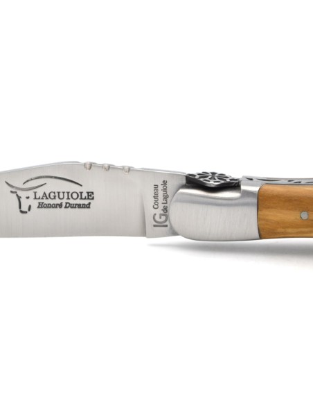 Laguiole GI, 12 cm olive wood handle with corkscrew, Occitan cross