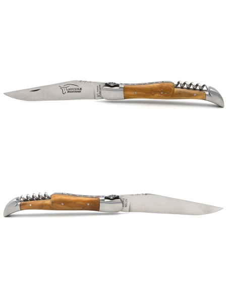 Laguiole GI, 12 cm olive wood handle with corkscrew, Occitan cross