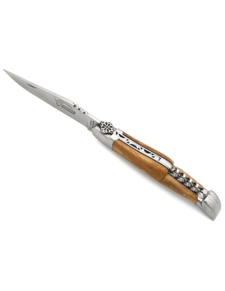 Laguiole GI, 12 cm olive wood handle with corkscrew, Occitan cross