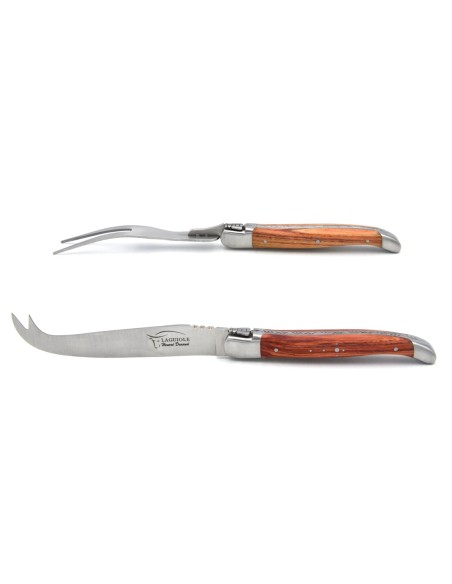 Laguiole cheese set, rosewood handles, knife and fork, wide handles