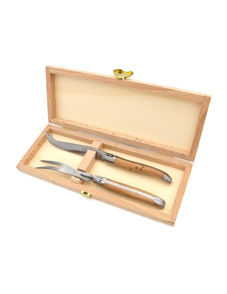 Service à fromage de Laguiole. Couteau et fourchette en genévrier
