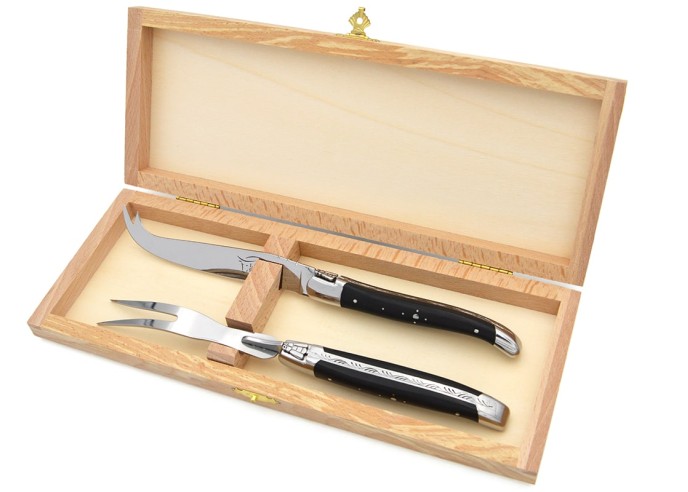 Service à fromage Laguiole mitres inox brillant et manche bois d'ébène