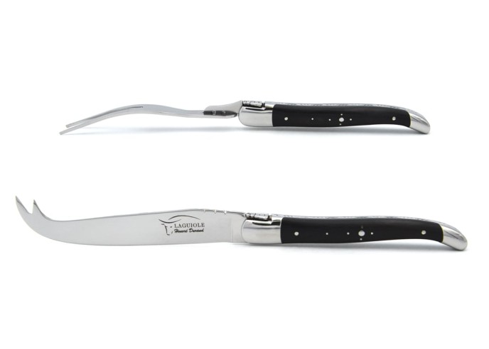 Service à fromage Laguiole mitres inox brillant et manche bois d'ébène