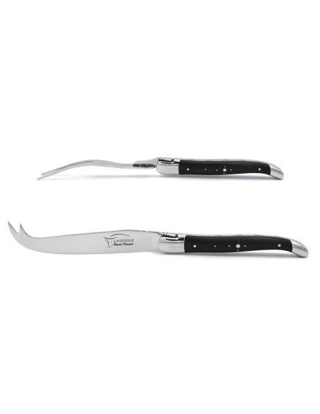 Service à fromage Laguiole mitres inox brillant et manche bois d'ébène