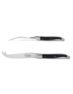 Service à fromage mitres inox brillant et manche pointe de corne foncée