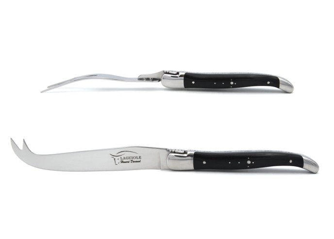 Service à fromage mitres inox brillant et manche pointe de corne foncée
