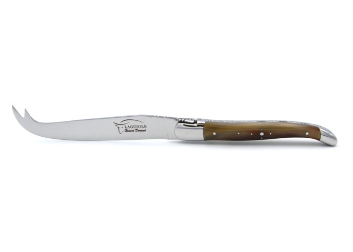 Service à fromage mitres inox brillant et manche pointe de corne claire