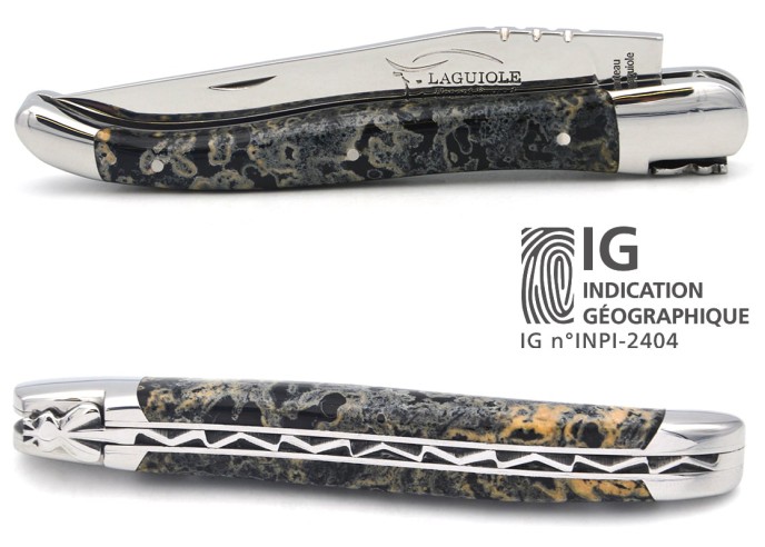 Laguiole knife Geographical Indication, 12 cm black lava stone handle