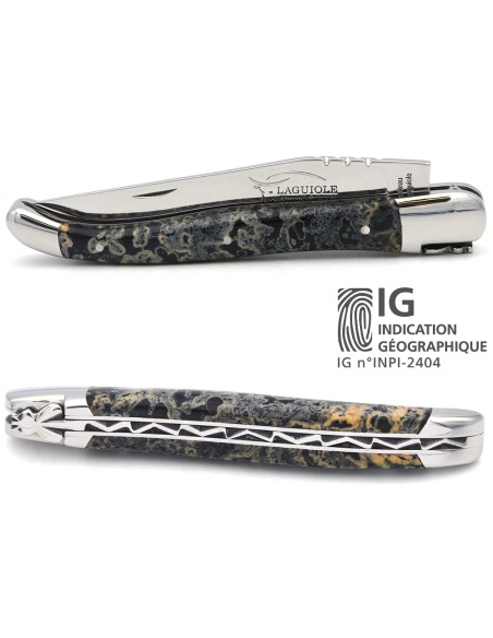 Laguiole knife Geographical Indication, 12 cm black lava stone handle