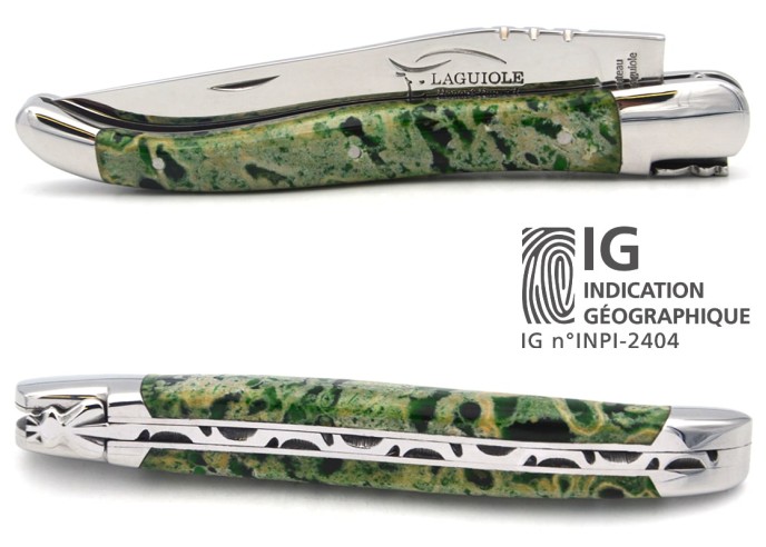 Laguiole mit Geografische Angabe, 12 cm Griff aus grünem Lavastein