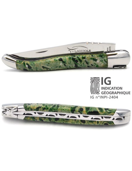 Laguiole knife Geographical Indication, 12 cm green lava stone handle