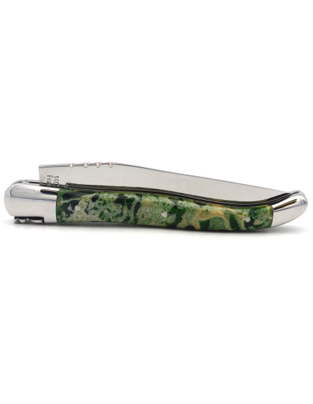 Laguiole knife Geographical Indication, 12 cm green lava stone handle