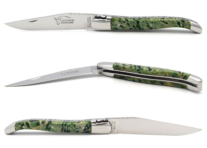 Laguiole knife Geographical Indication, 12 cm green lava stone handle