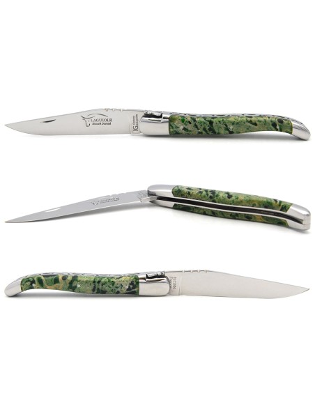 Laguiole knife Geographical Indication, 12 cm green lava stone handle