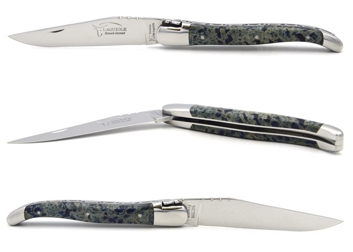 Laguiole knife Geographical Indication, 12 cm blue lava stone handle
