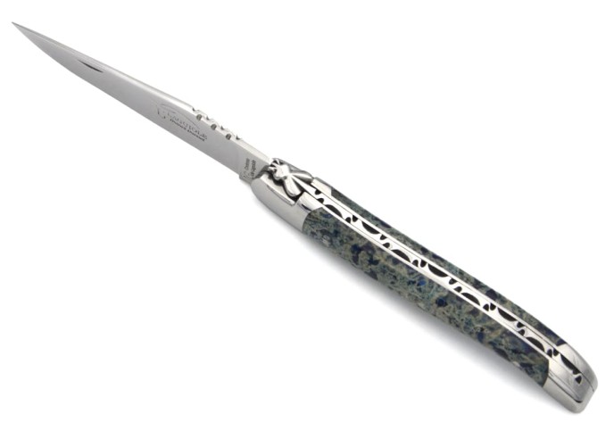 Laguiole knife Geographical Indication, 12 cm blue lava stone handle