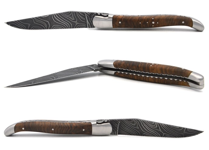 Laguiole GI, walnut handle, Damascus steel, chiseled bee and spring