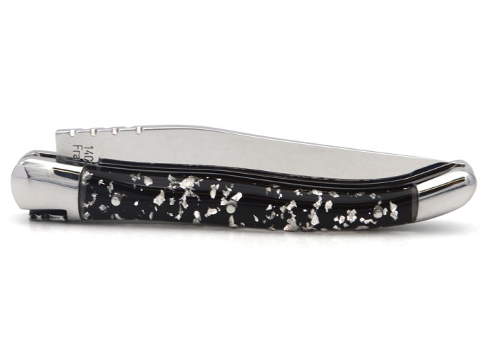 Laguiole IG en feuille d'argent, manche 11 cm, finition inox brillant