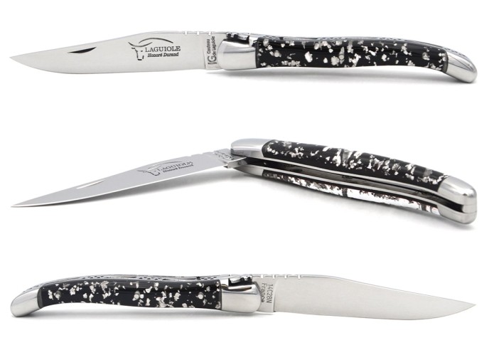 Laguiole IG en feuille d'argent, manche 11 cm, finition inox brillant