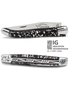Laguiole IG en feuille d'argent, manche 11 cm, finition inox brillant