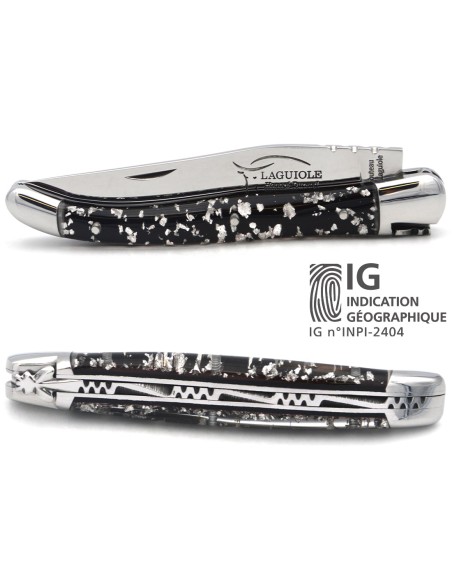 Laguiole GI, 11 cm silver leaf inclusion handle, shiny finish