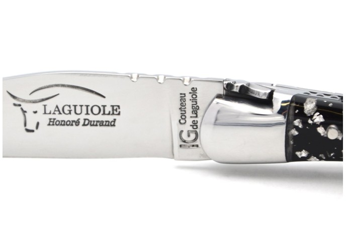Laguiole GI, 11 cm silver leaf inclusion handle, shiny finish