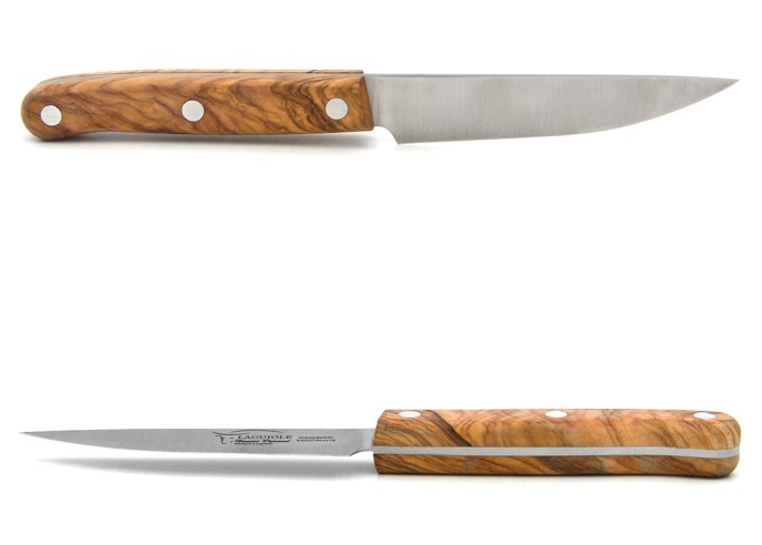 Couteau d'office fabriqué à Laguiole, manche de 10 cm en olivier