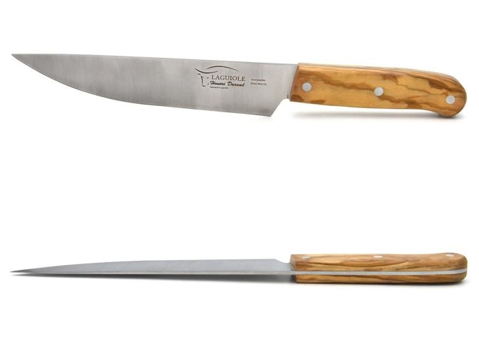 Couteau de chef, manche de 11,5 cm en olivier, finition inox mat