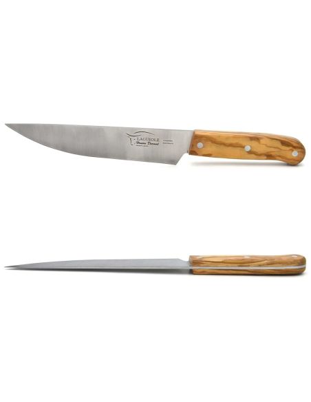 Kochmesser, 11,5 cm langer Griff aus Olivenholz, mattes Edelstahl-Finish