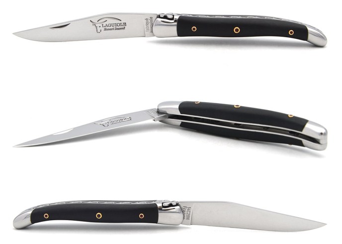 Couteau de Laguiole en jade noir avec inserts de rubis sertis d'or