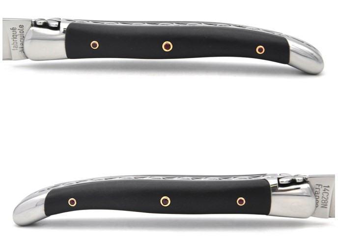 Laguiole knife in black jade with ruby inserts set in gold