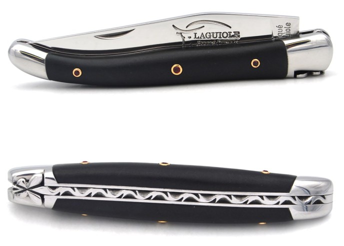 Laguiole knife in black jade with ruby inserts set in gold