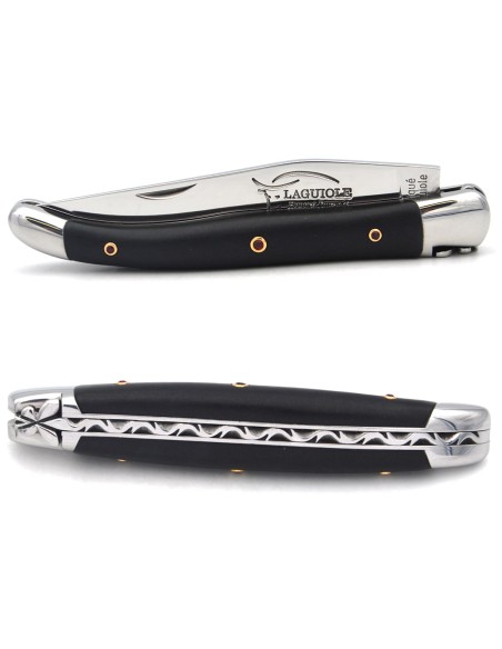 Laguiole knife in black jade with ruby inserts set in gold