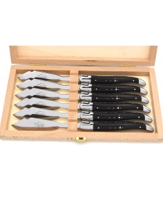 Coffret de couteaux de Laguiole à poisson en ébène, inox brillant