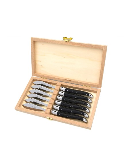 Coffret de couteaux de Laguiole à poisson en ébène, inox brillant