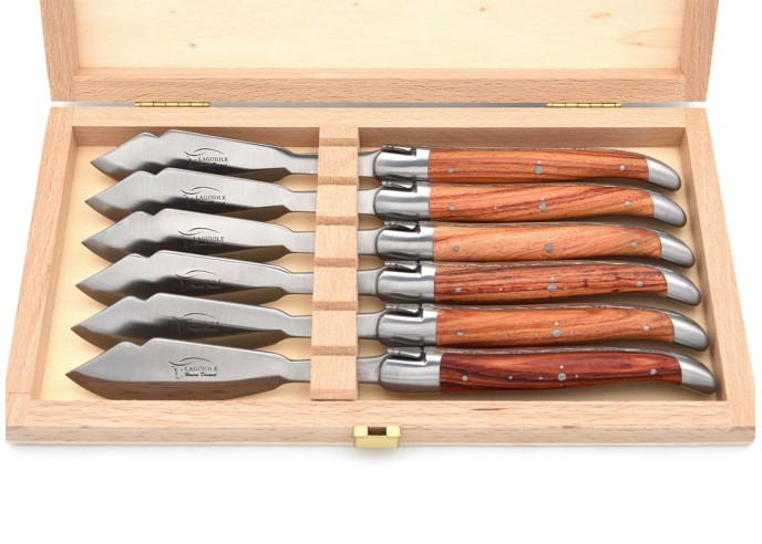 Laguiole fish knives, wide rosewood handles and matt finish
