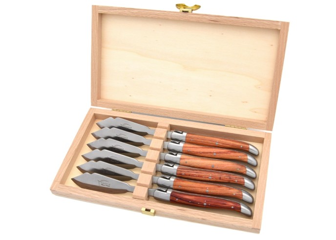 Coffret de couteaux de Laguiole à poisson en bois de rose, inox mat