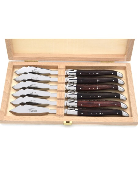 Laguiole fish knives, wide purplewood handles with shiny finish